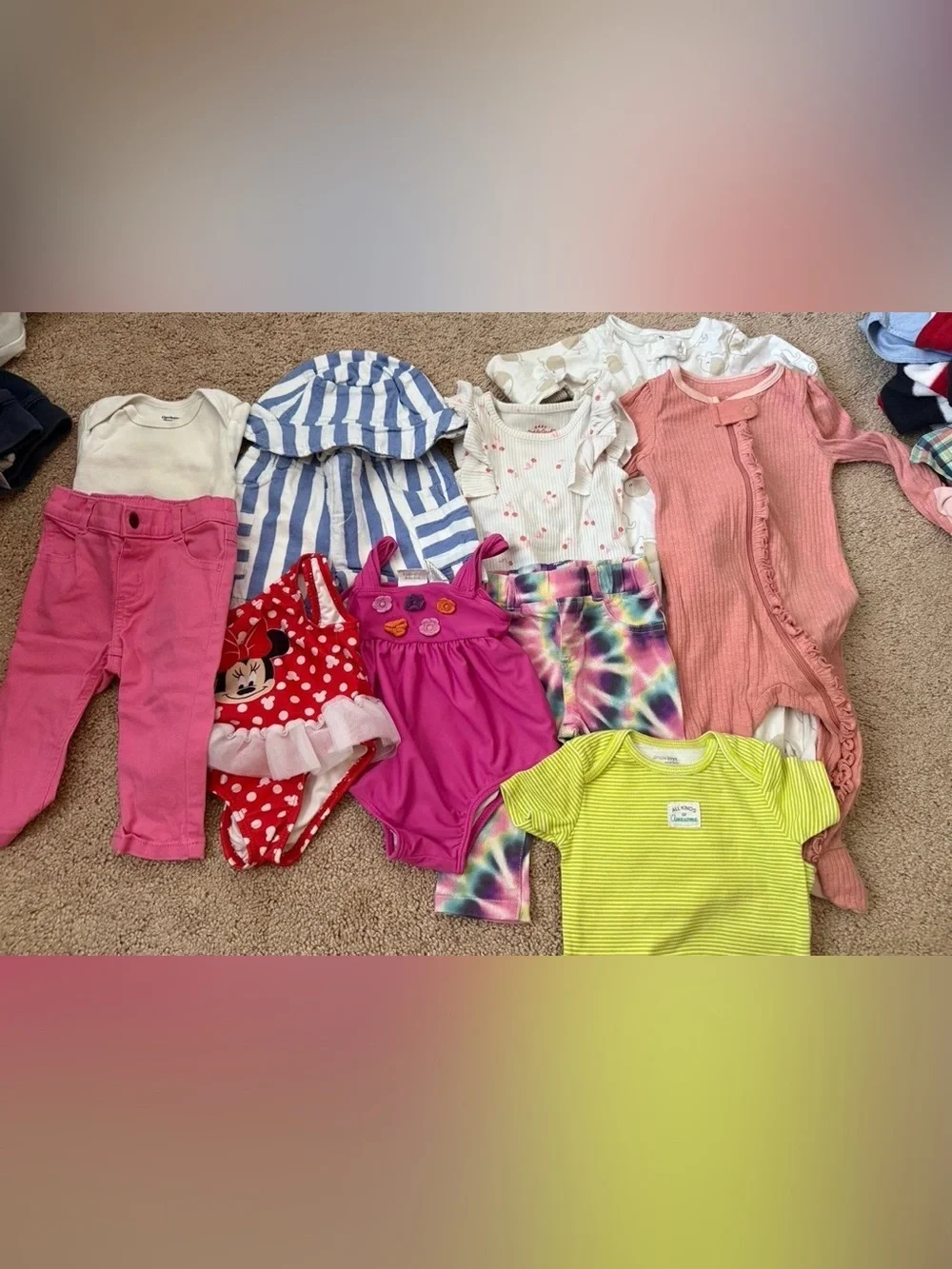 6-9 Months Baby Girls Mixed Clothing Lot - Pink, Purple, Yellow, Striped